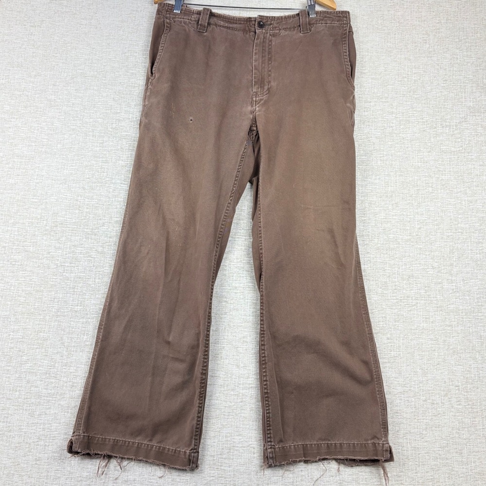 Vintage Gap Khakis Mens 35x30 Brown Loose Boot Fit Pant Distressed Cotton Twill